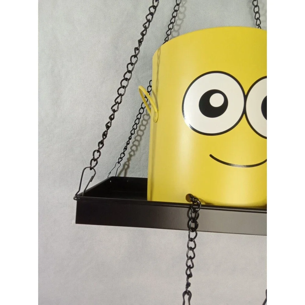 Yellow‎ Character Metal Hanging Bird Feeder Planter with Bell Legs and Tray